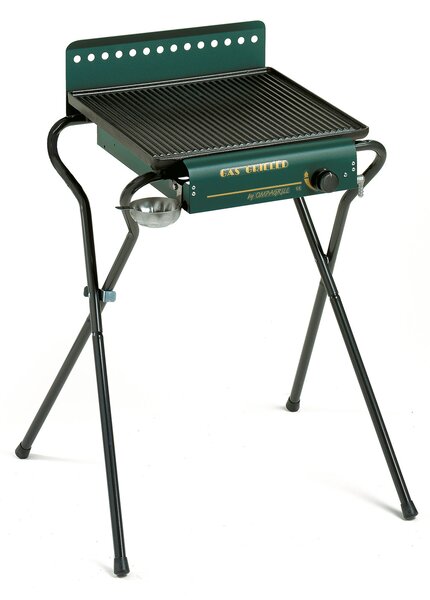 Piastra di Cottura GAS 4043 GHIV Ompagrill in Ghisa Vetrificata 40x43 cm Alimentazione a Gas Struttura Pieghevole in Acciaio Verde