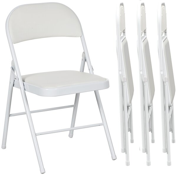 Set 4 Sedie Pieghevoli Imbottite 45x46x78 cm in Finta Pelle PU e Acciaio Bianco