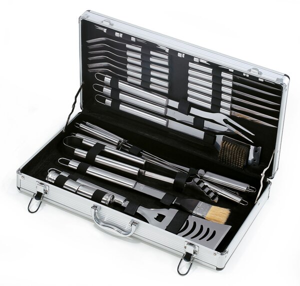 Set Valigetta Accessori per Barbecue Ompagrill in Alluminio da 32 Pezzi in Acciaio Inox