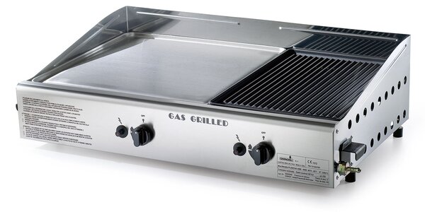 Doppia Piastra di Cottura Ompagrill Plancha Double 0468 Alimentazione a Gas GPL con Accensione Piezoelettrica in Acciaio Inox e Ghisa