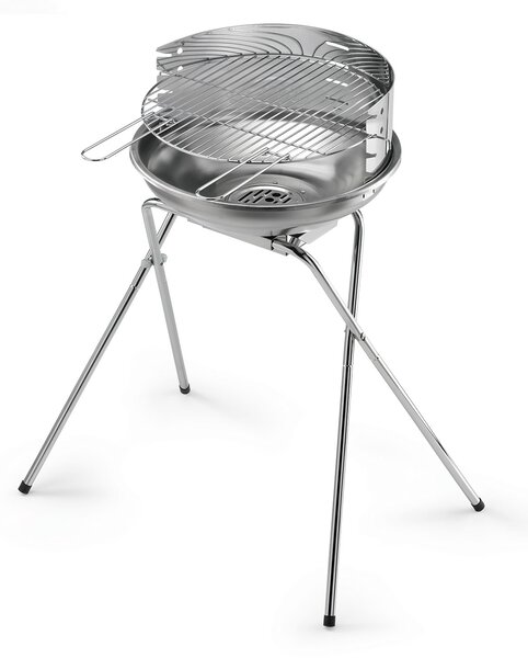 Barbecue a Carbone 480 Pro Inox Ompagrill Griglia di Cottura Ø44 cm Gambe a Cavalletto In Acciaio Inox