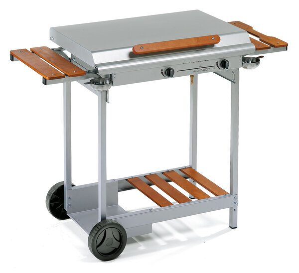 Piastra di Cottura GAS 4043 STAINLESS Ompagrill in Acciaio Inox 43x40 cm Alimentazione a GPL Carrello Portabombola e Mensole in Legno