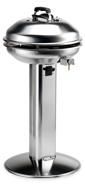 Barbecue a Gas con Cover Ompagrill Alueco 4780 Inox con Piastra in Alluminio Teflonato Ø47 cm Alimentazione GPL e Metano Gamba a Colonna in Acciai