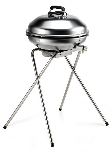 Barbecue a Gas con Cover Ompagrill Alueco 4776 Inox con Piastra in Alluminio Teflonato Ø47 cm Alimentazione GPL e Metano Struttura in Acciaio Inox
