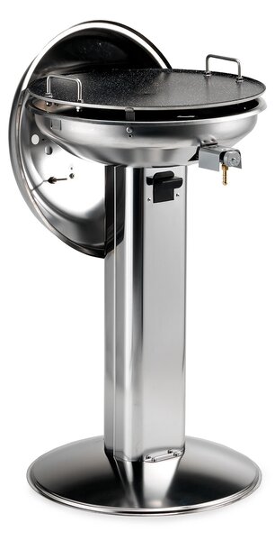 Barbecue a Gas con Cover Ompagrill Alueco 4780 Inox con Piastra in Alluminio Teflonato Ø47 cm Alimentazione GPL e Metano Gamba a Colonna in Acciai