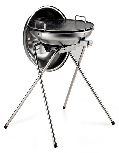 Barbecue a Gas con Cover Ompagrill Alueco 4776 Inox con Piastra in Alluminio Teflonato Ø47 cm Alimentazione GPL e Metano Struttura in Acciaio Inox