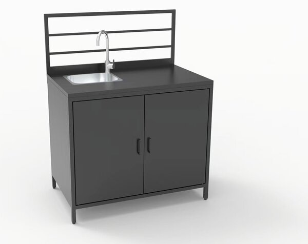 Modulo Componibile Lavello Ompagrill con Rubinetto in Acciaio Inox 100x61,5x130 cm con Piano di Lavoro e Armadietto in Alluminio Verniciato Nero