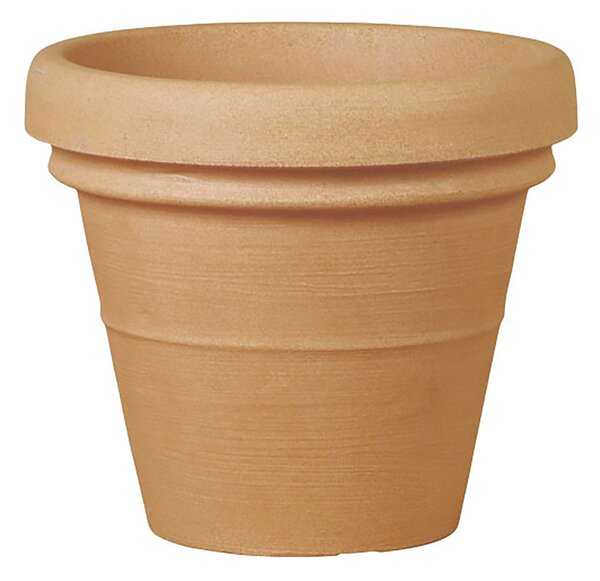 Vaso Rotondo Design Classico Outdoor Doppio Bordo Tera Anticato Ø38 cm in Plastica Beige Caldo