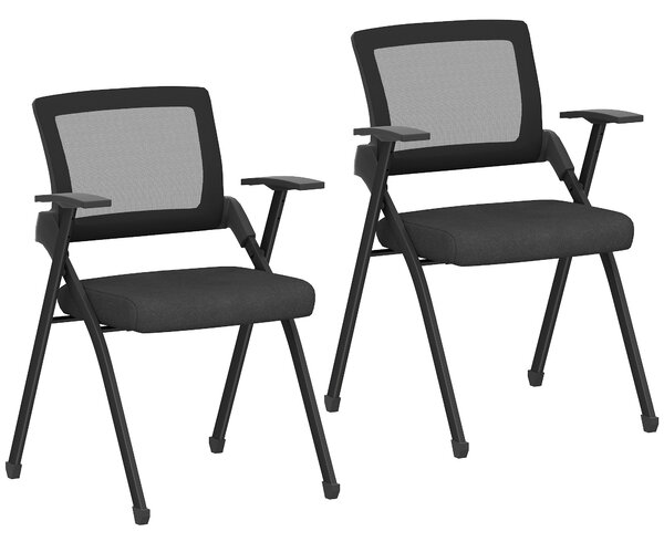 Set 2 Sedie Pieghevoli con Schienale Curvo e Braccioli 61x56x84 cm in Tessuto Effetto Lino e Acciaio Nero