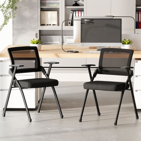 Set 2 Sedie Pieghevoli con Schienale Curvo e Braccioli 61x56x84 cm in Tessuto Effetto Lino e Acciaio Nero