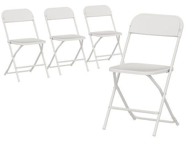 Set 4 Sedie Pieghevoli 45x49x79,5 cm con Fori di Drenaggio in Plastica e Metallo Bianco