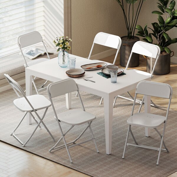 Set 6 Sedie Pieghevoli 45x49x79,5 cm con Fori di Drenaggio in Plastica e Metallo Bianco