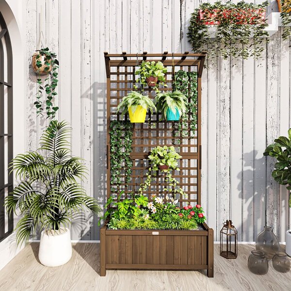 Fioriera da Giardino con Traliccio per Piante Rampicanti 90x45x183 cm in Legno di Abete Marrone