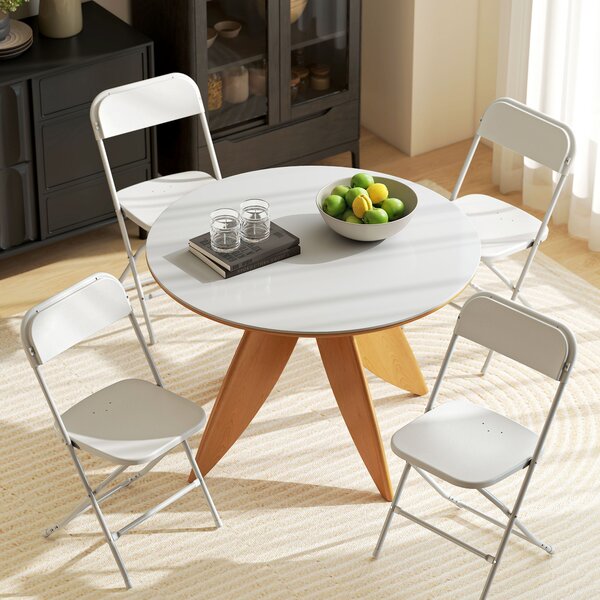 Set 4 Sedie Pieghevoli 45x49x79,5 cm con Fori di Drenaggio in Plastica e Metallo Bianco