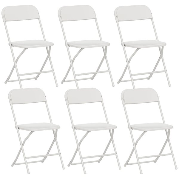 Set 6 Sedie Pieghevoli 45x49x79,5 cm con Fori di Drenaggio in Plastica e Metallo Bianco
