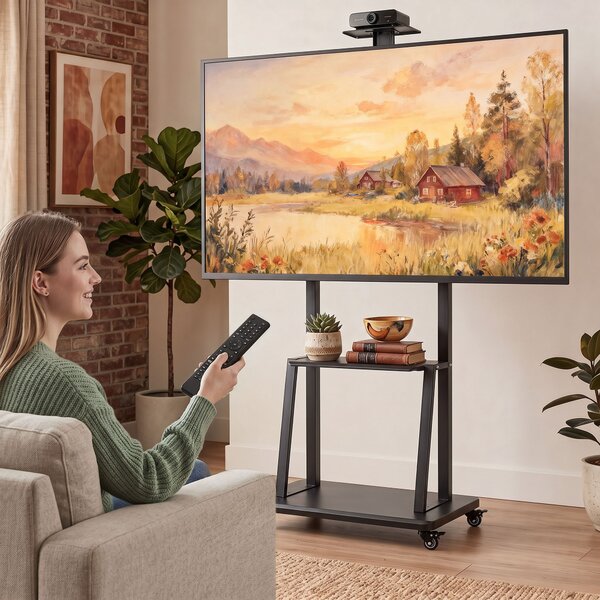 Carrello Porta TV 32-75 Pollici 70x43x139,5-192 cm con Altezza Regolabile Ruote e Ripiano in Metallo Nero