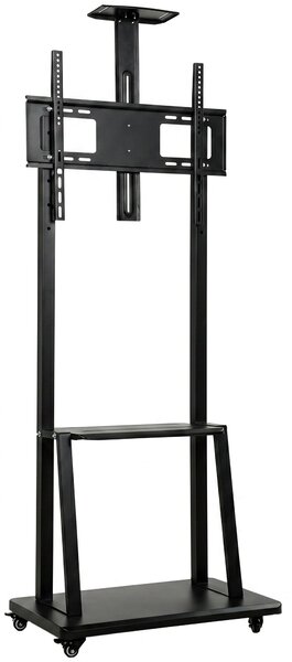 Carrello Porta TV 32-75 Pollici 70x43x139,5-192 cm con Altezza Regolabile Ruote e Ripiano in Metallo Nero