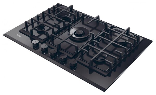 Haier Piano Cottura 5 Fuochi a Gas Larghezza 75 cm in Vetro colore Nero - HAVG75TBBP Gas On Glass Series 4