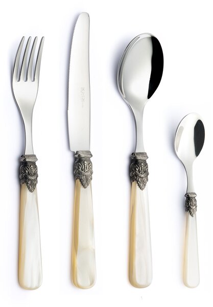 Servizio Set di Posate 24 pezzi in Acciaio Inox Eme Napoleon Perlato Avorio 13