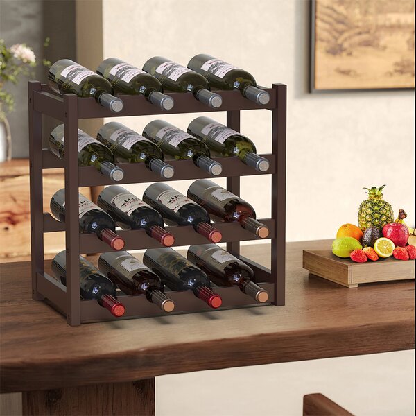 Cantinetta Portavino con 16 Scomparti Portabottiglie in Legno Bambù Colore Noce