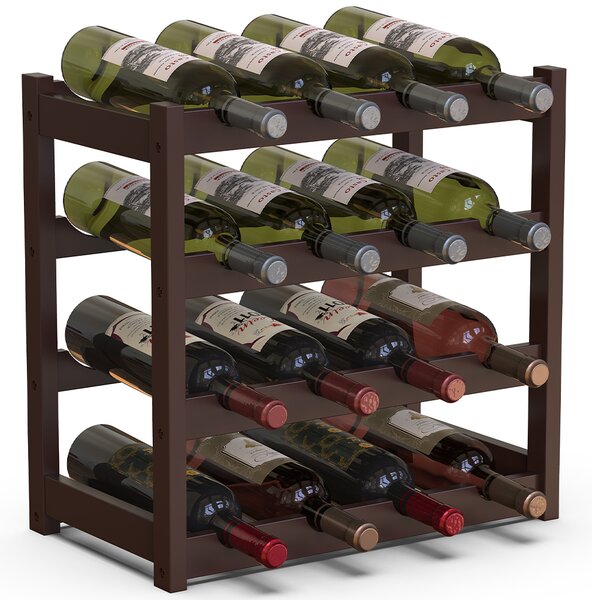 Cantinetta Portavino con 16 Scomparti Portabottiglie in Legno Bambù Colore Noce