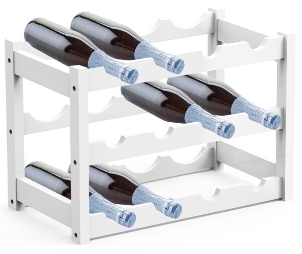 Cantinetta Portavino con 12 Scomparti Portabottiglie in Legno Bambù Colore Bianco