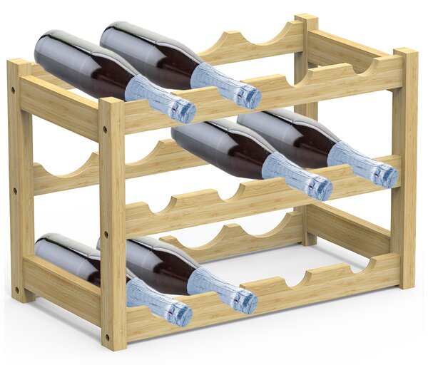 Cantinetta Portavino con 12 Scomparti Portabottiglie in Legno Bambù Colore Naturale