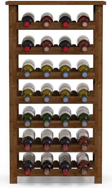 Cantinetta Portavino con 28 Scomparti Portabottiglie in Legno Bambù Colore Noce
