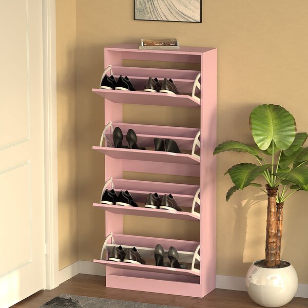 Scarpiera 4 Ante 63x24x150cm Ripiani Doppia Profondità Porta Scarpe in MDF Rosa