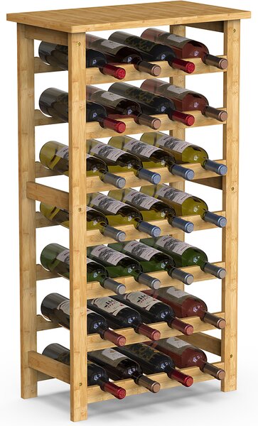 Cantinetta Portavino con 28 Scomparti Portabottiglie in Legno Bambù Colore Naturale