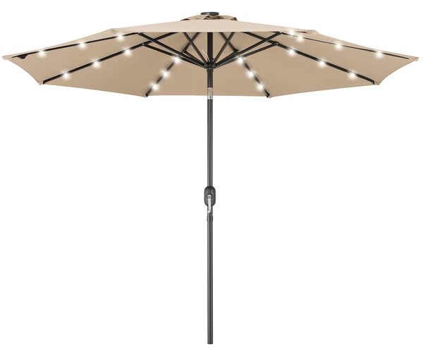 Ombrellone da Giardino Ø270 8 Stecche cm con Luci LED Parasole in Poliestere Antivento Ecru