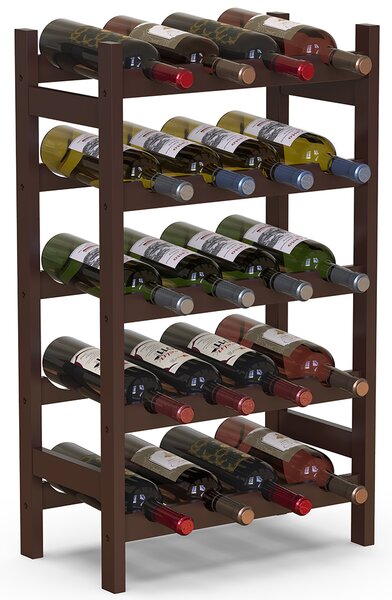 Cantinetta Portavino con 20 Scomparti Portabottiglie in Legno Bambù Colore Noce