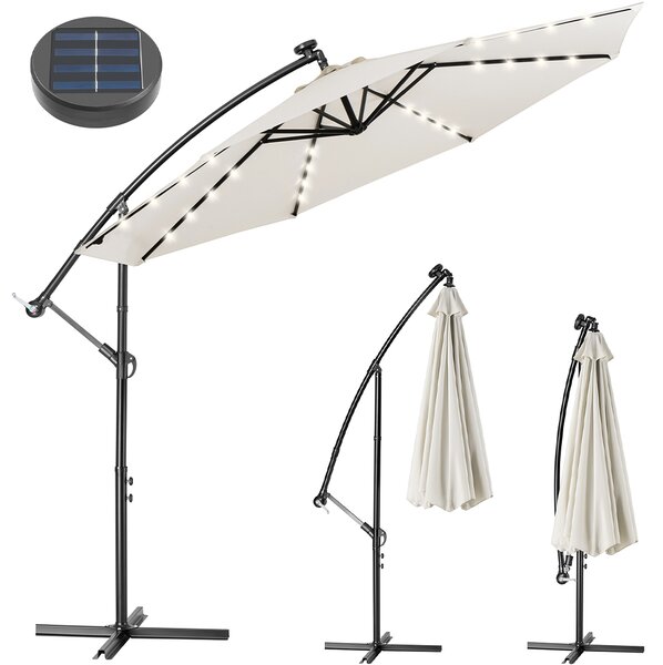 Ombrellone Giardino 3mt con Luce LED Solare Palo Decentrato con Carrucola Beige