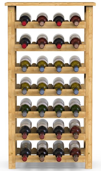 Cantinetta Portavino con 28 Scomparti Portabottiglie in Legno Bambù Colore Naturale