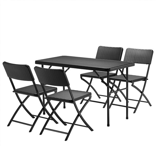 Set Tavolo e 4 Sedie Pieghevole Arredo Giardino in Polyrattan Nero