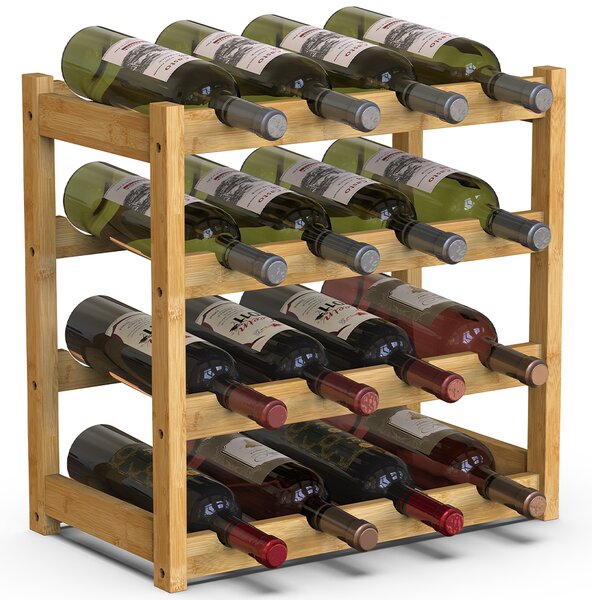 Cantinetta Portavino con 16 Scomparti Portabottiglie in Legno Bambù Colore Naturale
