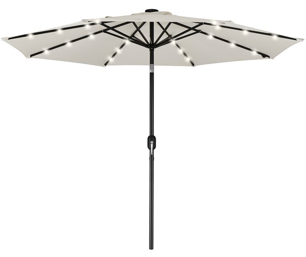 Ombrellone da Giardino Ø270 8 Stecche cm con Luci LED Parasole in Poliestere Antivento Beige