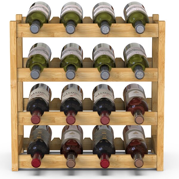 Cantinetta Portavino con 16 Scomparti Portabottiglie in Legno Bambù Colore Naturale