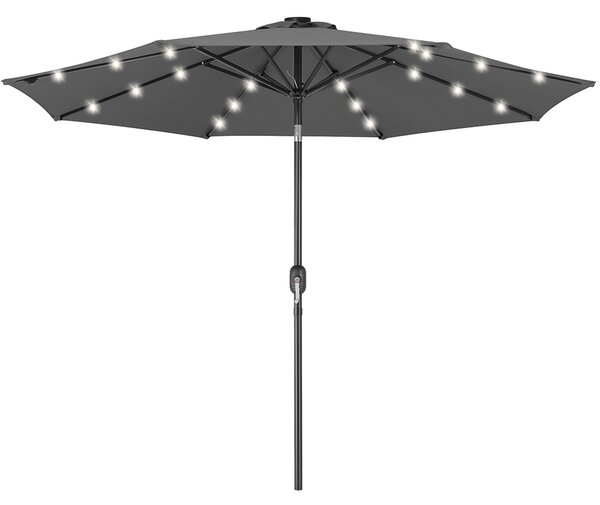 Ombrellone da Giardino Ø270 8 Stecche cm con Luci LED Parasole in Poliestere Antivento Grigio