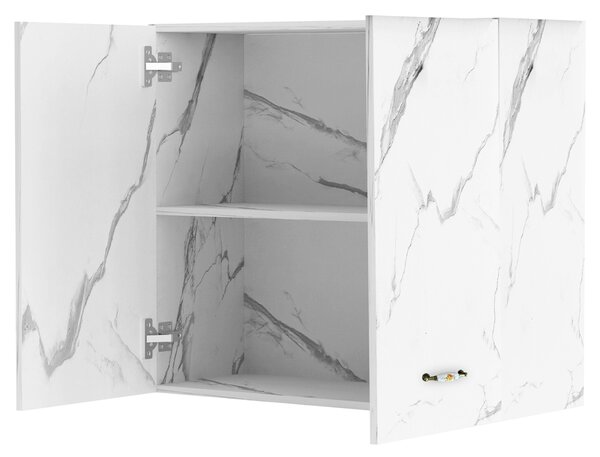 Pensile da Cucina Armadio Sospeso da Parete Doppia Anta in Legno Bianco Effetto Marmo