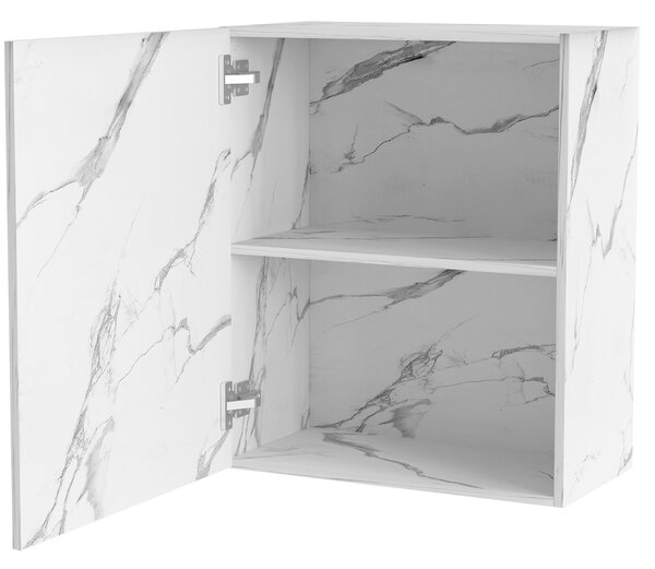 Pensile da Cucina Armadio Sospeso da Parete Anta Singola in Legno Bianco Effetto Marmo