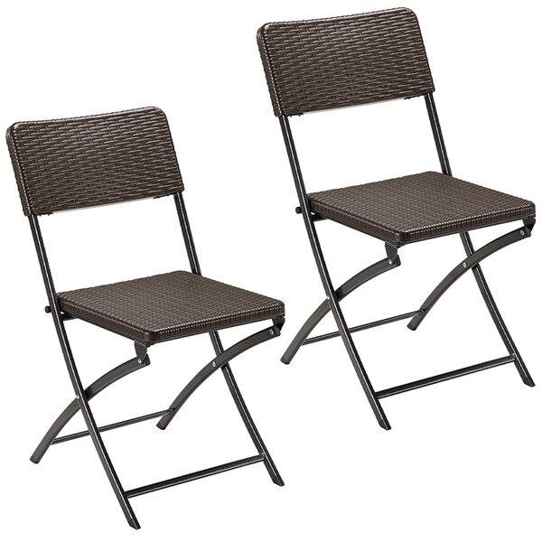 Set 2 Sedie Pieghevoli da Esterno Salvaspazio in Polyrattan Marrone