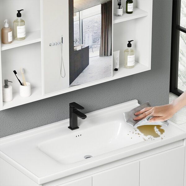 Set Composizione Bagno Pensile Sospeso 80 cm con Specchio Mobile Lavabo e Rubinetto Bianco