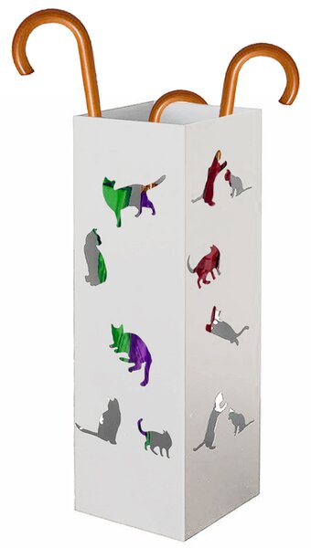 Portaombrelli per Ingresso Design Gatti Porta Ombrelli 15,5x15,5x49 cm in Ferro Bianco