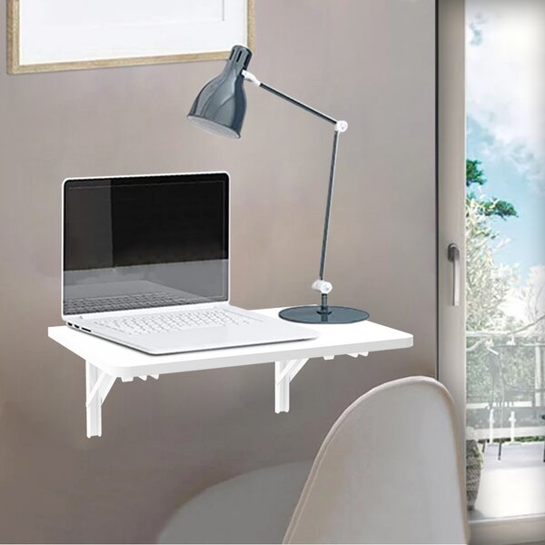 Tavolo Pieghevole a Muro Scrivania Salvaspazio a Ribalta 60x40 cm in MDF Bianco