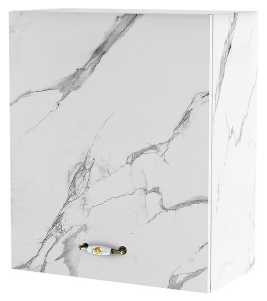 Pensile da Cucina Armadio Sospeso da Parete Anta Singola in Legno Bianco Effetto Marmo