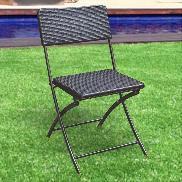 Set 2 Sedie Pieghevoli da Esterno Salvaspazio in Polyrattan Nero