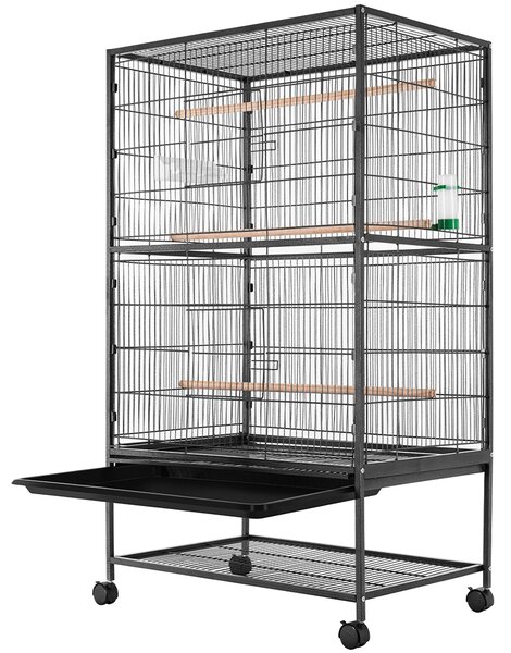 Gabbia Voliera per Uccelli 135x78x52 cm Pappagalli con Vassoio Estraibile e Ruote Nero