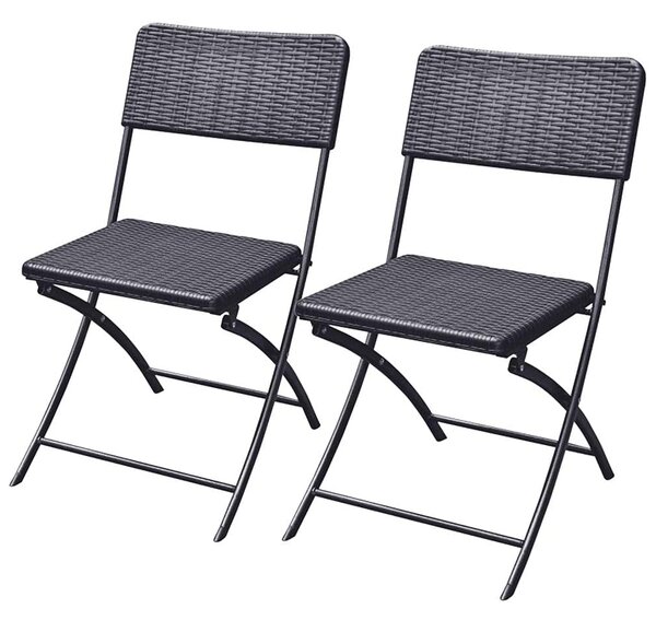Set 2 Sedie Pieghevoli da Esterno Salvaspazio in Polyrattan Nero