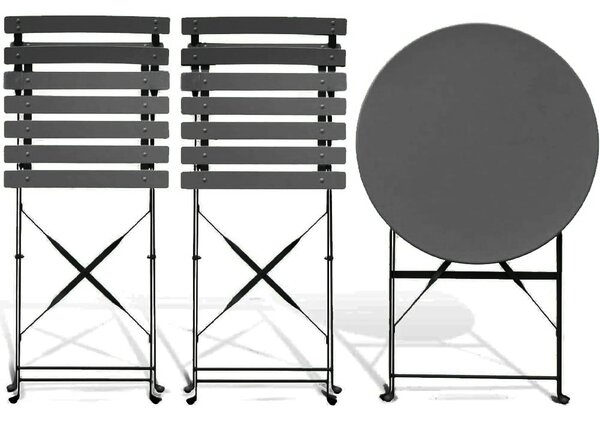 Set 3 Pezzi Giardino Tavolo 2 Sedie Bistrot Pieghevole Modello Parigi Grigio